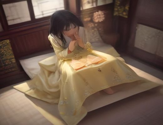 精美耽美漫画场景插图，两位英俊男性角色在古风亭台上对望，画面构图唯美、色调青蓝，展现耽美漫画典型审美风格